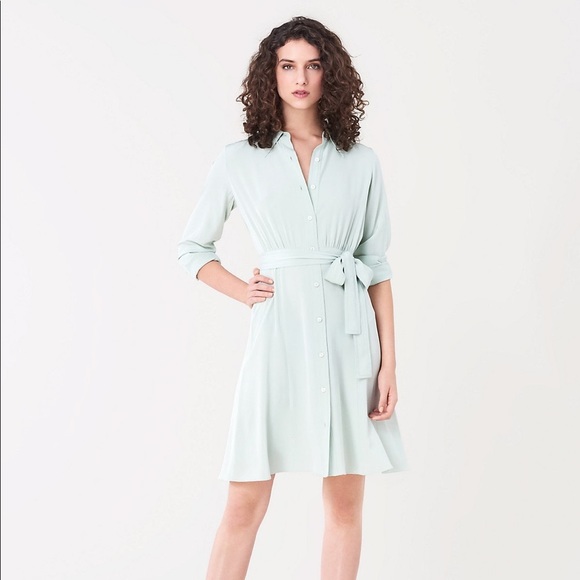 Diane Von Furstenberg Dresses & Skirts - DVF Mint Green Silk de Chine Shirtdress